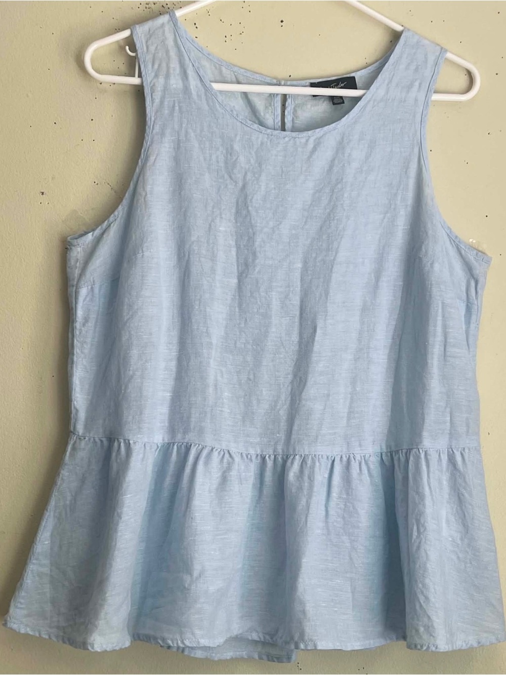 Lord & Taylor Pale Blue Linen Sleeveless Peplum Blouse Size Medium